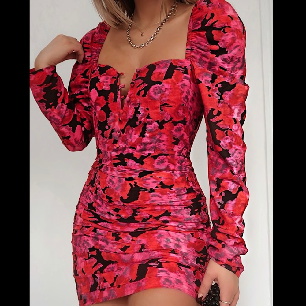 In The Style pink floral print mini dress